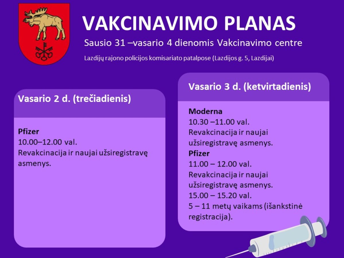Kviečiame skiepytis. Esate laukiami Lazdijų vakcinavimo centre arba pas savo šeimos gydytojus