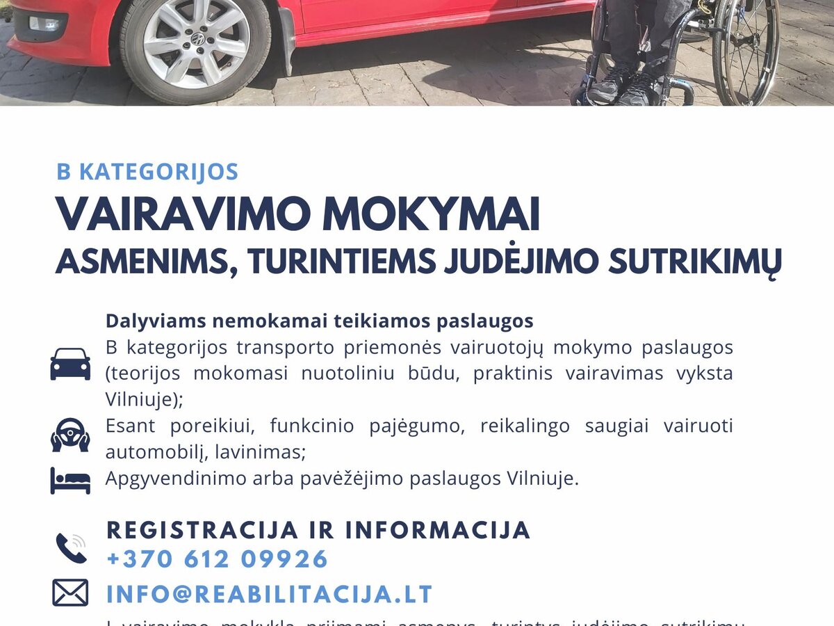Startuoja nemokami vairavimo mokymai asmenims, turintiems judėjimo sutrikimų!