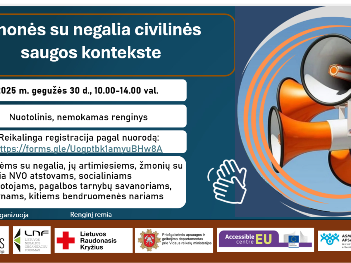 Kviečiame prisijungti prie nuotolinio renginio „Žmonės su negalia civilinės saugos kontekste“