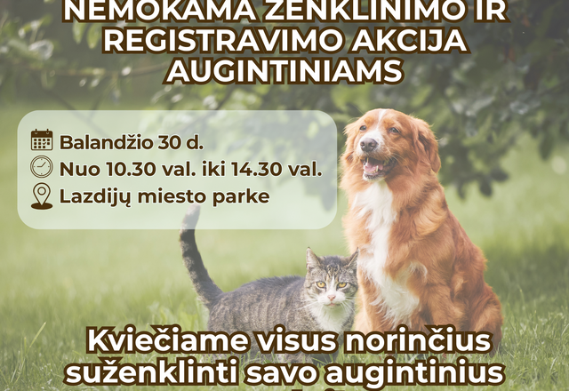 Nemokama ženklinimo ir registravimo akcija augintiniams
