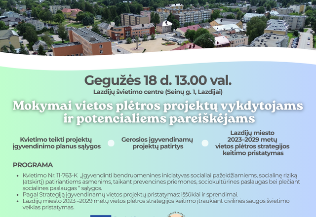 Mokymai vietos plėtros projektų vykdytojams ir potencialiems pareiškėjams