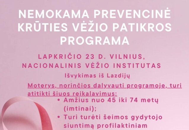Svarbu moterims: nemokama prevencinė krūties vėžio patikra