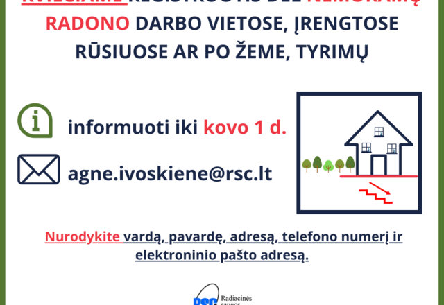 Užsiregistruoti nemokamam radono darbo vietose, įrengtose rūsiuose ar po žeme, tyrimui galite jau...