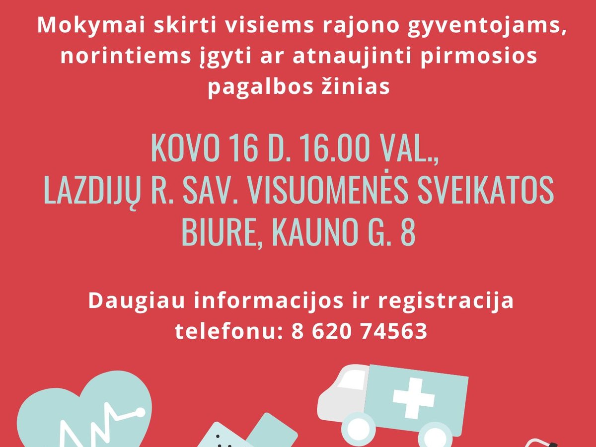 Visuomenės sveikatos biuras kviečia: išmokite teikti pirmąją pagalbą