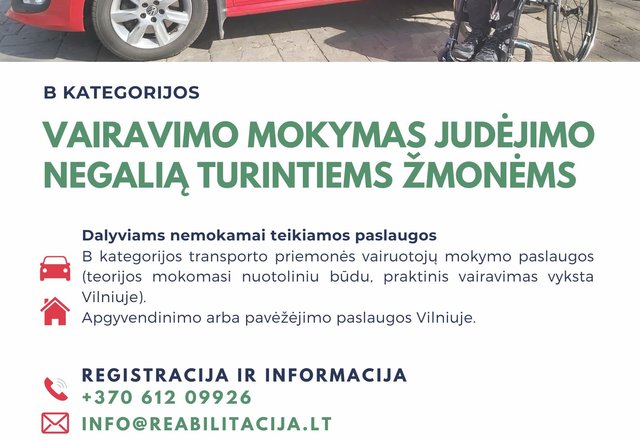 Asmenis, turinčius judėjimo negalią, kviečiame nemokamai mokytis B kategorijos transporto...