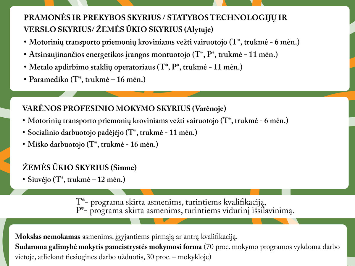 Kvietimas mokytis Alytaus profesinio rengimo centre