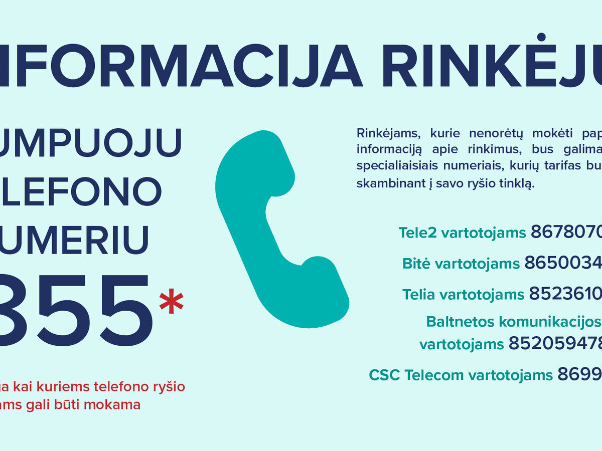 Informacija apie rinkimus – trumpuoju numeriu 1855 