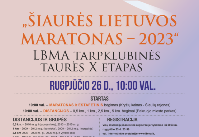 Rugpjūčio 26 dieną vyks „Šiaurės Lietuvos maratonas – 2023“ 