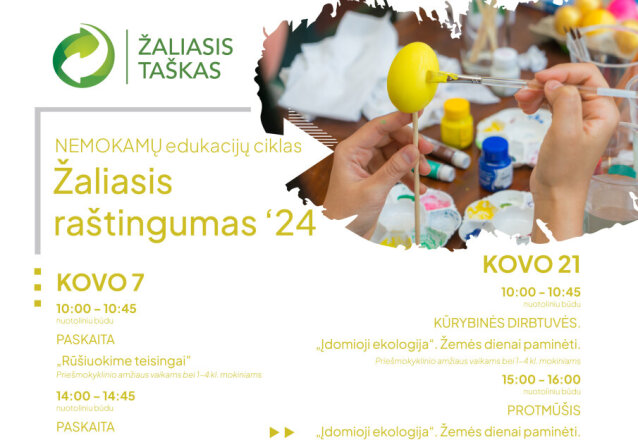 „Žaliasis taškas“ kviečia prisijungti prie nemokamų nuotolinių edukacijų ciklo „Žaliasis...