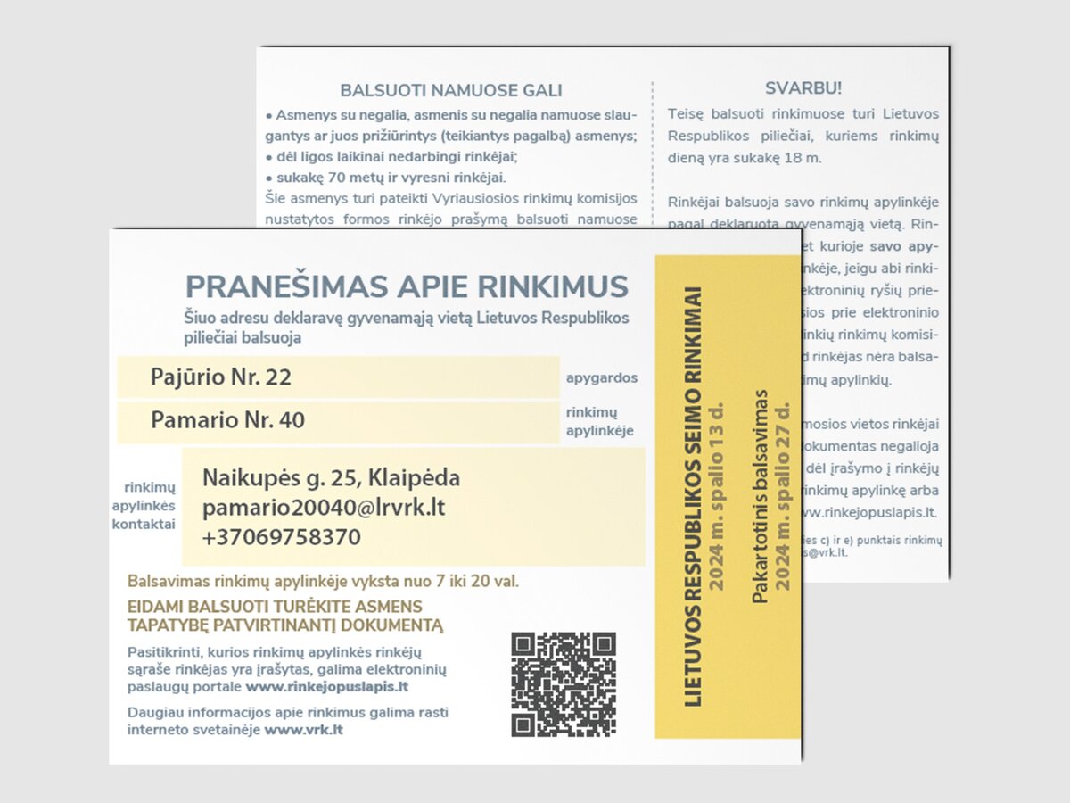 VRK skelbia balsavimo vietų sąrašą ir laiką, kada rinkėjai galės balsuoti Seimo rinkimuose