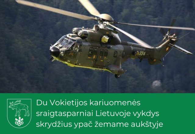 Du Vokietijos kariuomenės sraigtasparniai vykdys skrydžius ypač žemame aukštyje