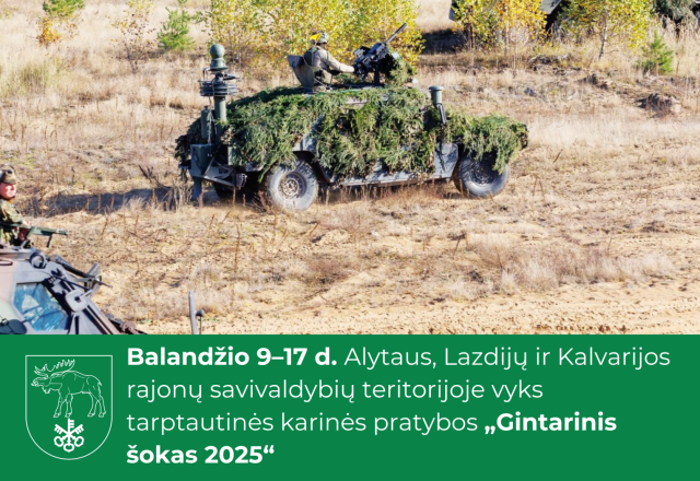 Balandžio 9–17 d. Alytaus, Lazdijų ir Kalvarijos rajonų savivaldybių teritorijoje vyks...