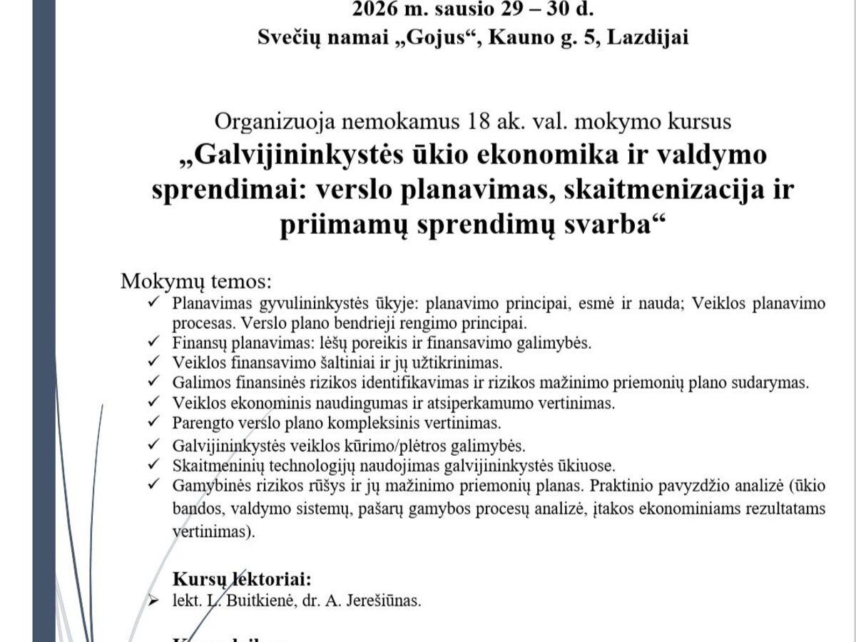 Mokymai Lazdijuose sausio 29-30 dienomis