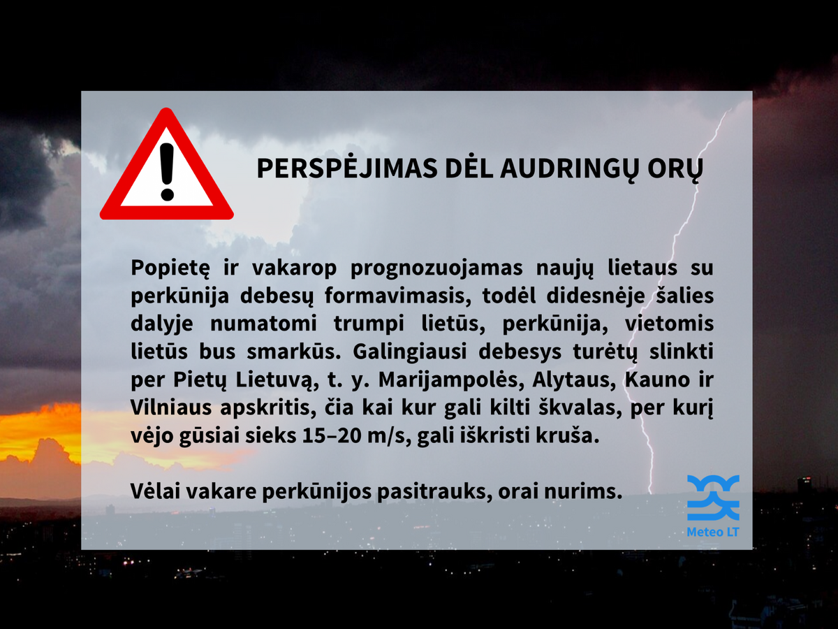 Perspėjimas apie stichinį meteorologinį reiškinį – smarkią audrą