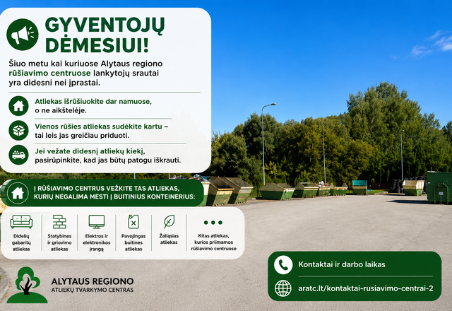 Gyventojų dėmesiui: atliekas prašome iš anksto tinkamai surūšiuoti ir paruošti iškrovimui