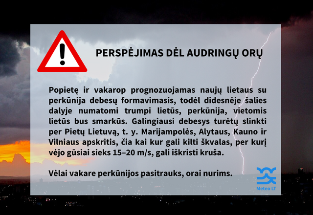 Perspėjimas apie stichinį meteorologinį reiškinį – smarkią audrą