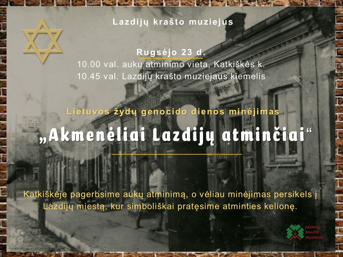 Rugsėjo 23-ąją – Lietuvos žydų genocido aukų atminimo dieną – kviečiame į atminties ir pažinimo...
