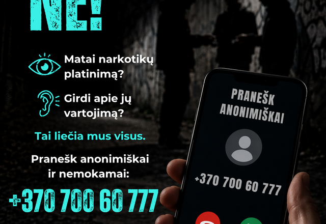 Policija informuoja apie anoniminę nemokamą policijos pasitikėjimo liniją „Narkotikams – NE“